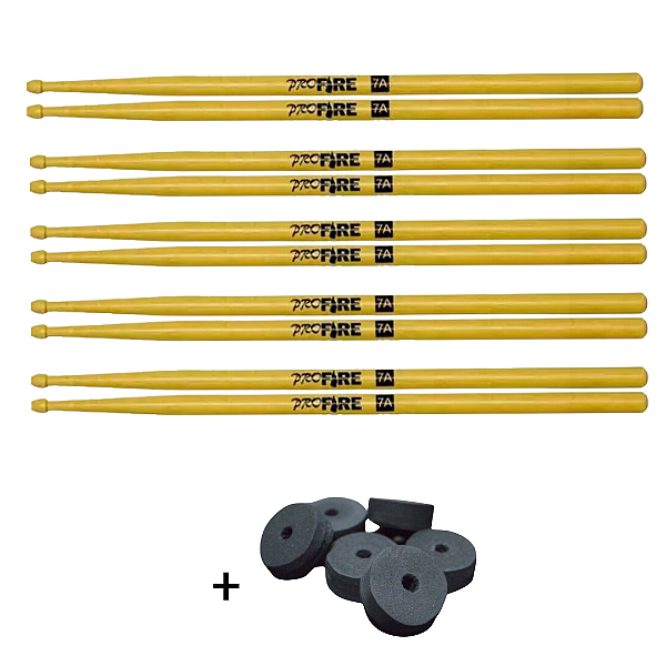 Kit 5 Pares Baqueta Pro Fire 7A PM + Brinde Base p/ Pratos
