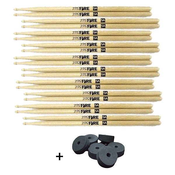 Kit 10 Pares Baqueta Pro Fire 5A PM + Brinde Kit Base Pratos