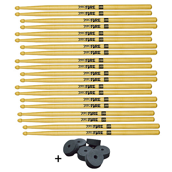 Kit 10 Pares Baqueta Pro Fire 2B PM + Brinde Base p/ Pratos