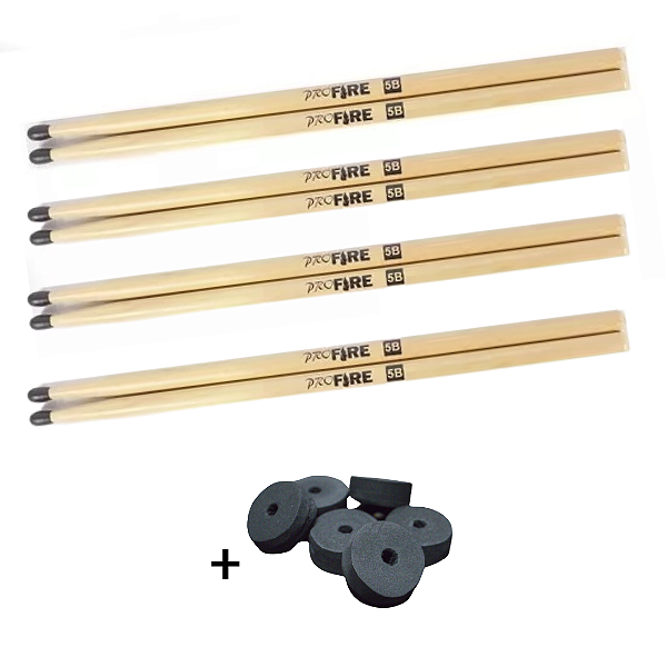 Kit 4 Pares Baqueta Pro Fire 5B Ponta Nylon (+ Brinde)