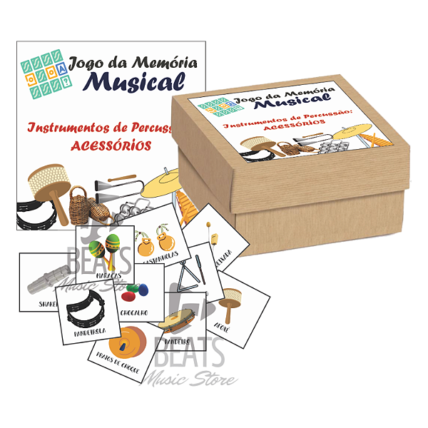 Jogo da Memória Musical - INSTRUMENTOS DE PERCUSSÃO - ACESSÓRIOS (42 Peças Brancas)