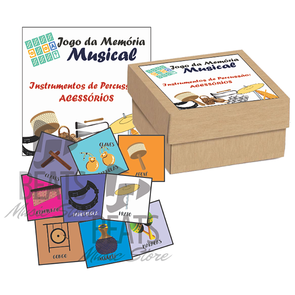 Jogo da Memória Musical - INSTRUMENTOS DE PERCUSSÃO - ACESSÓRIOS (42 Peças Coloridas)