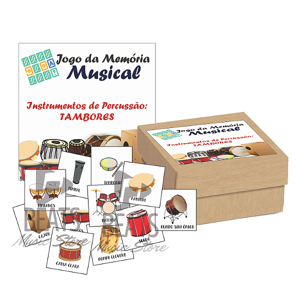 Jogo da Memória Musical - INSTRUMENTOS DE PERCUSSÃO - TAMBORES (48 Peças Brancas