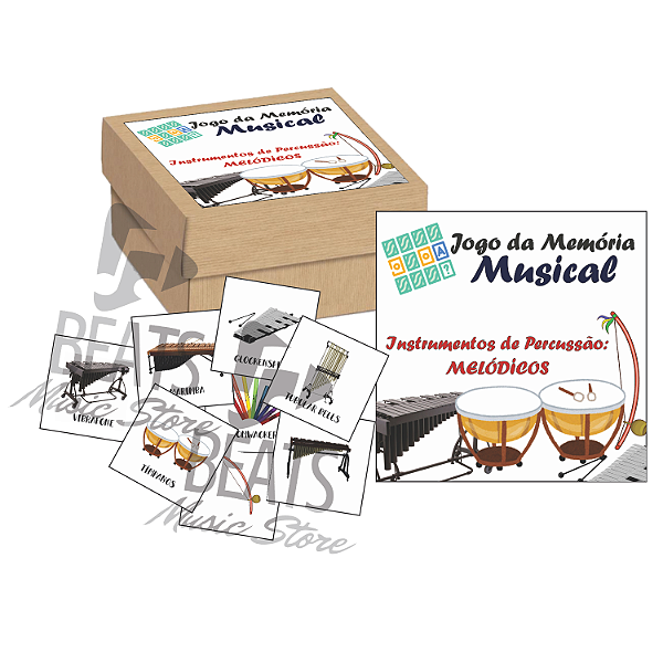 Jogo da Memória Musical - INSTRUMENTOS DE PERCUSSÃO - MELÓDICOS (42 Peças Brancas
