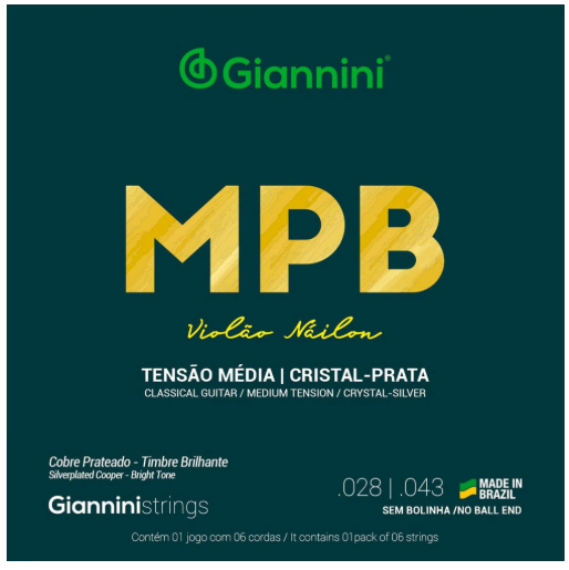 Encordoamento Giannini MPB Violão Nylon Cristal Tensão Média