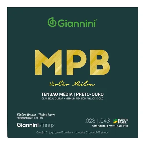 Encordoamento GIANNINI Violão Nylon T. Média Preto Ouro MPB
