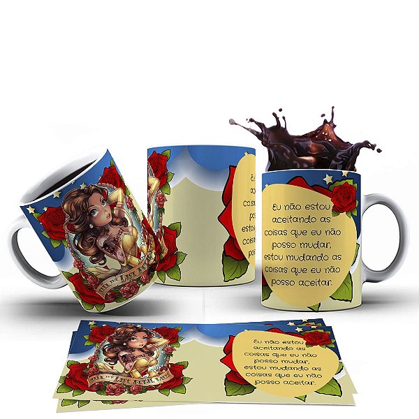 Caneca Xícara Personalizada Princesas Frases Cerâmica 325ml