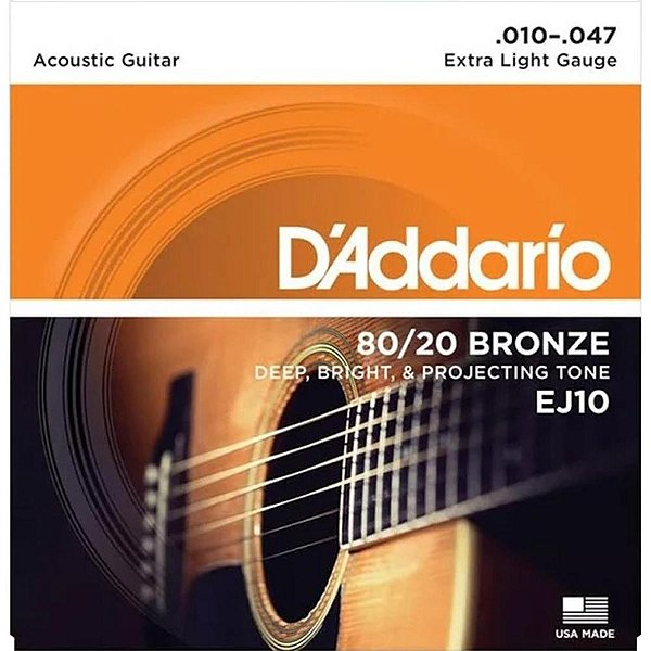Encordoamento D'addario Violão Aço 010-047 Extra Leve EJ10