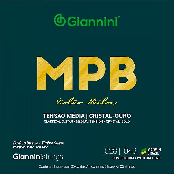 Encordoamento Giannini p/ Violão Nylon Cristal-Ouro GENWG