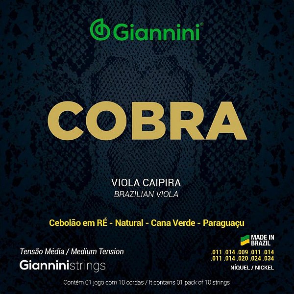 Encordoamento  Viola Caipira Aço Média Série Cobra Giannini