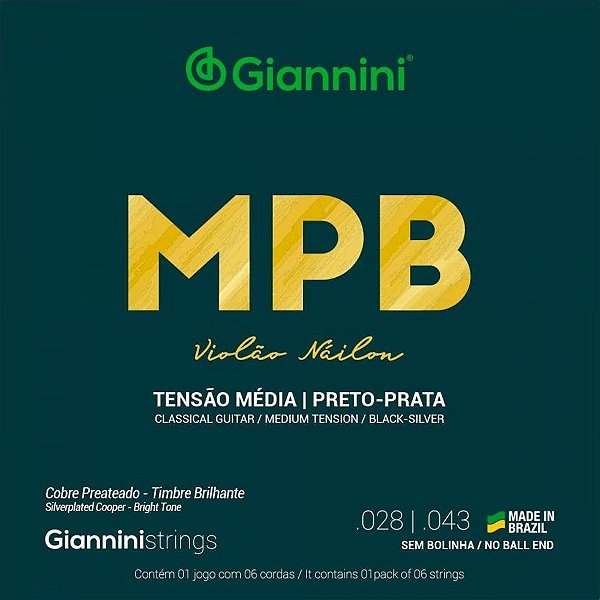 Encordoamento Giannini p/ Violão Nylon Preto-Prata GENWBS