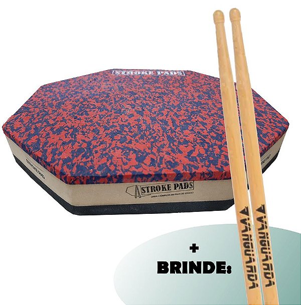 Kit Pad 9'' Dupla Face Stroke Pads P08 + Par de Baquetas
