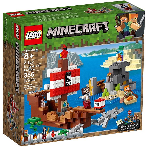 Lego Minecraft A Aventura do Barco Pirata 21152 - 386pcs