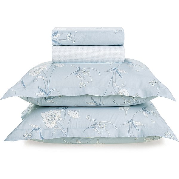 Jogo de Cama Karsten Anabela 180 Fios 4 Peças Queen Azul