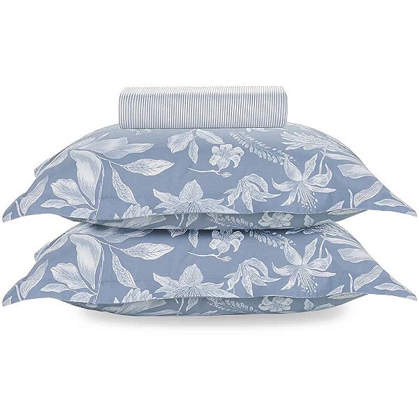 Jogo de Cama Karsten Amalia 180 Fios 3 Peças Queen Azul