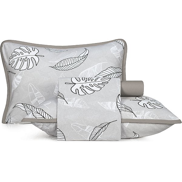 Jogo de Cama Altenburg Leaf Urban Malha 4 Peças Casal Cinza