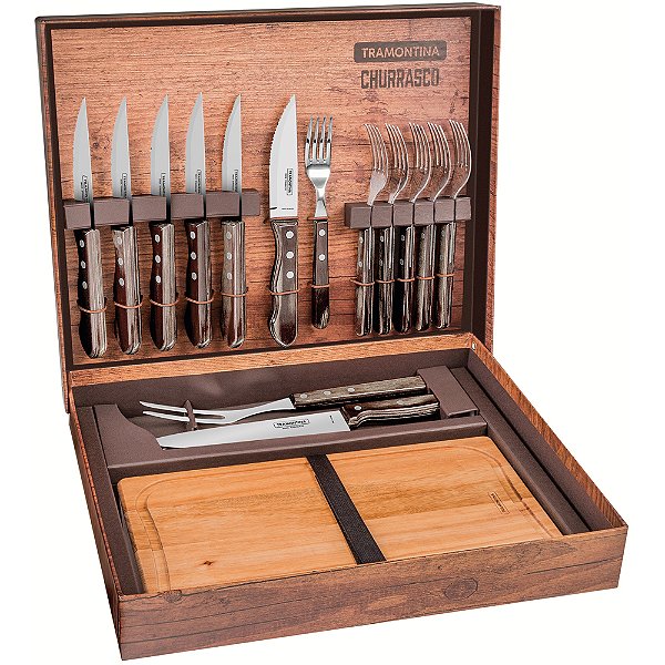 Kit Churrasco Tramontina Box 15 Peças Polywood Castanho