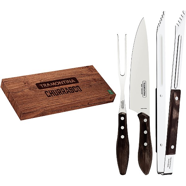 Kit Churrasco Tramontina Box FSC 3 Peças Polywood Castanho