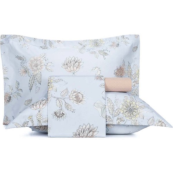 Jogo de Cama Altenburg Hyper Botanic TA 4 Peças Queen Azul