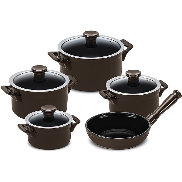 Jogo de Panelas Ceramica Ceraflame Clear 5 Peças Marrom