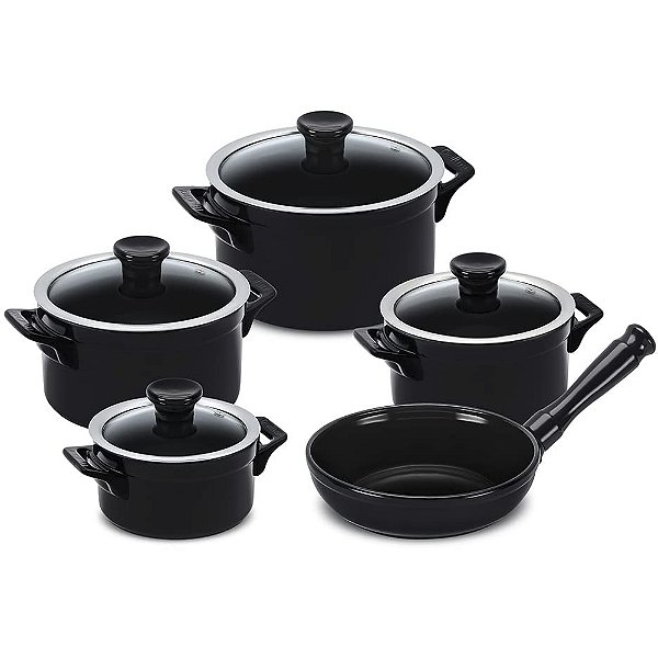 Jogo de Panelas Ceramica Ceraflame Clear 5 Peças Preto