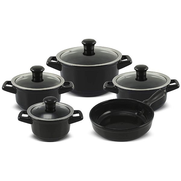 Jogo de Panelas Ceramica Ceraflame Duo Smart 5 Peças Preto