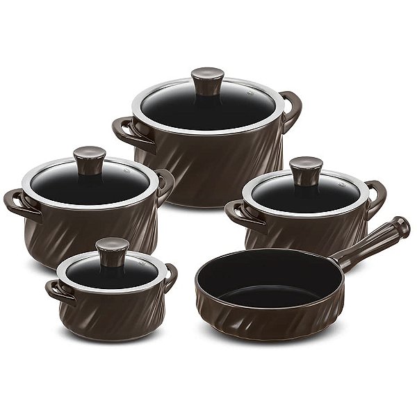 Jogo de Panelas Ceramica Ceraflame Twist 5 Peças Marrom