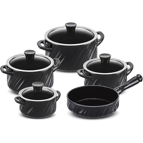 Jogo de Panelas Ceramica Ceraflame Twist 5 Peças Preto