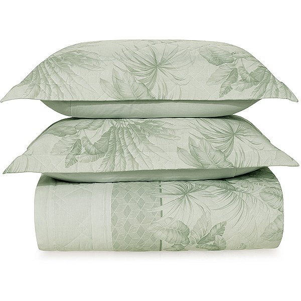Jogo de Colcha Karsten Floriano 160 Fios 3 Peças Queen Verde