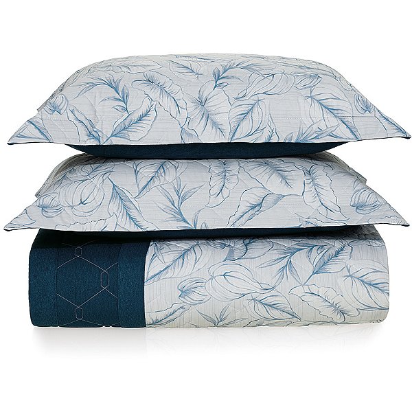 Jogo de Colcha Karsten Arboris 200 Fios 3 Peças Queen Azul