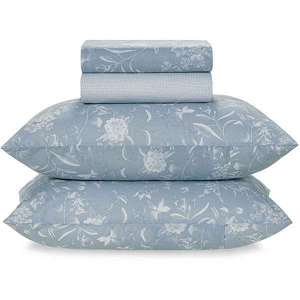 Jogo de Cama Karsten Enara 160 Fios 4 Peças Casal Azul