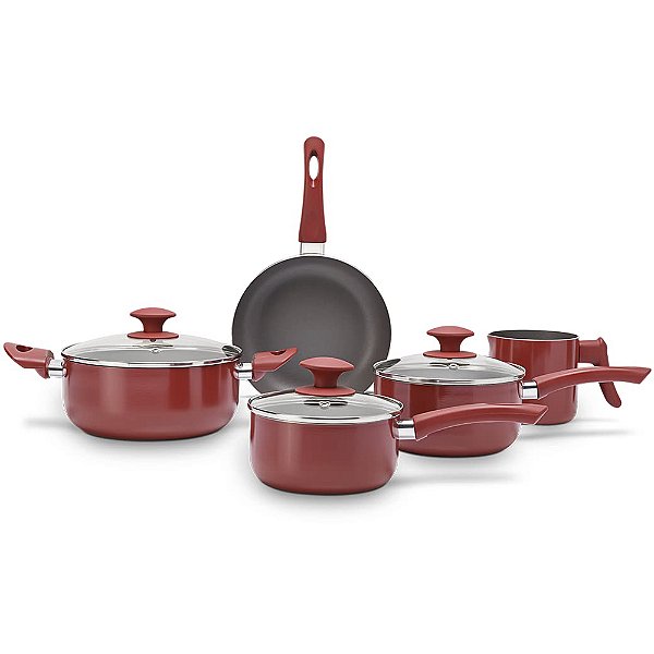 Jogo de Panela Brinox Ceramic Life Antares 5 Peças Vermelho