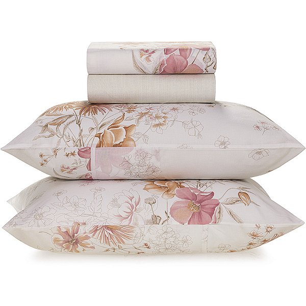 Jogo de Cama Karsten Helena 160 Fios 4 Peças Queen Rosa