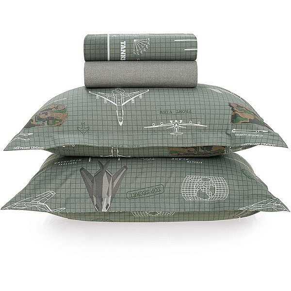 Jogo de Cama Karsten Militar II 200 Fios 4 Peças Casal Verde