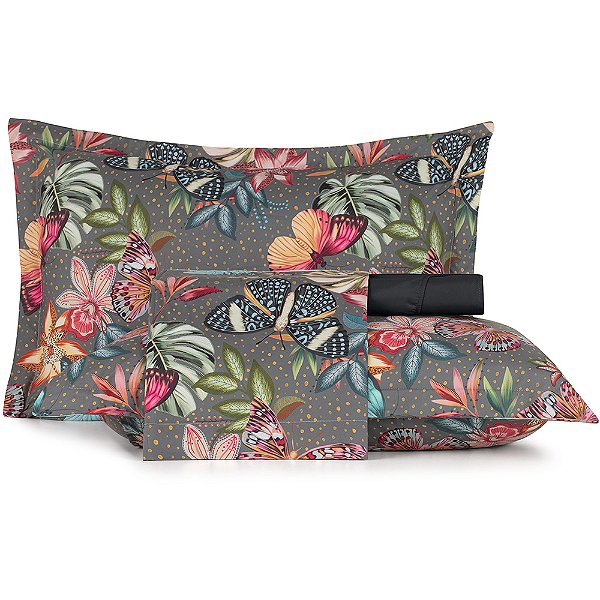 Jogo de Cama Altenburg Farfalla TA 4 Peças Casal Cinza