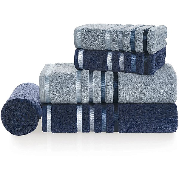 Jogo de Toalha Banho Karsten Felpudo Lumina 5 Peças Azul