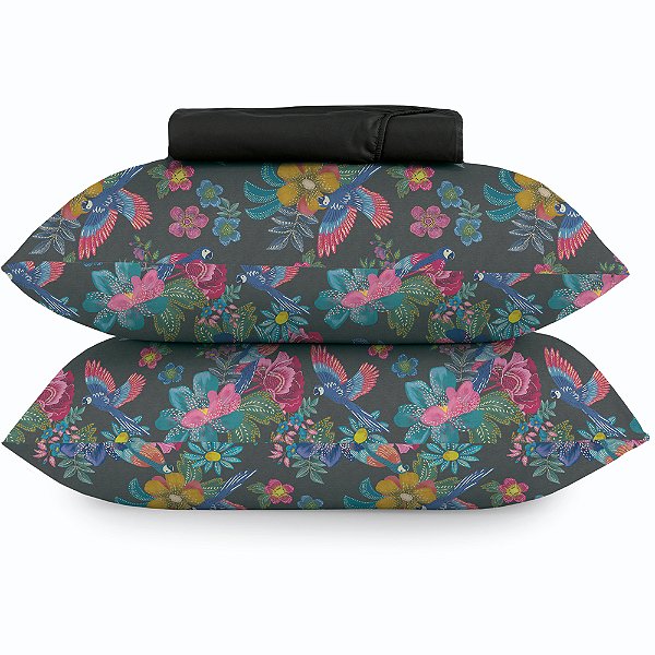 Jogo de Cama Altenburg Vintage Bird TA 3 Peças Queen Grafite