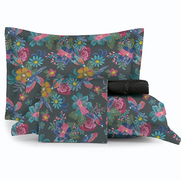 Jogo de Cama Altenburg Vintage Bird TA 4 Peças Casal Grafite