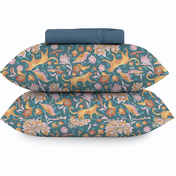 Jogo de Cama Altenburg Flora Fashion TA 3 Peças Queen Azul
