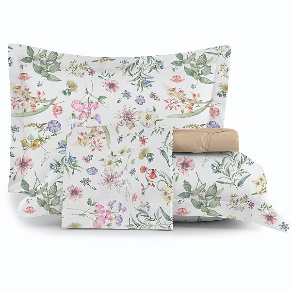 Jogo de Cama Altenburg Flor do Campo TA 4 Peças Queen Bege