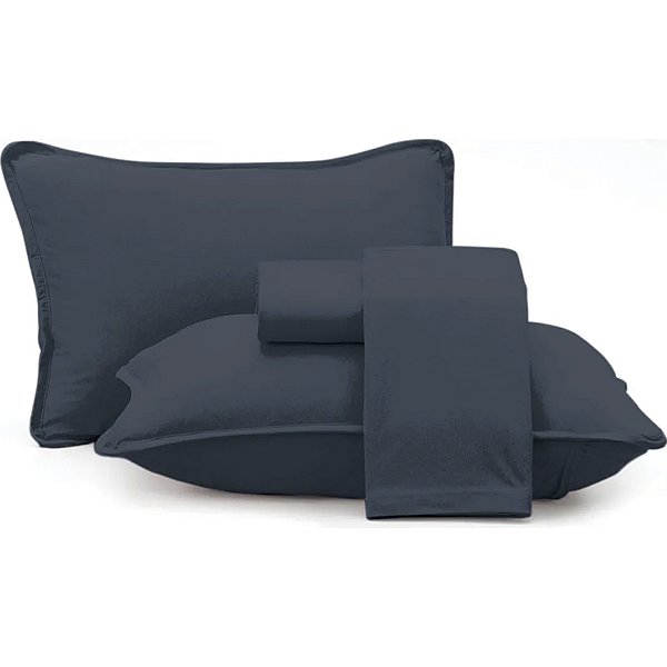 Jogo de Cama Altenburg Minimal Malha 4 Peças Casal Azul