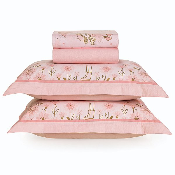 Jogo de Cama Karsten Lily 200 Fios 4 Peças Casal Rosa