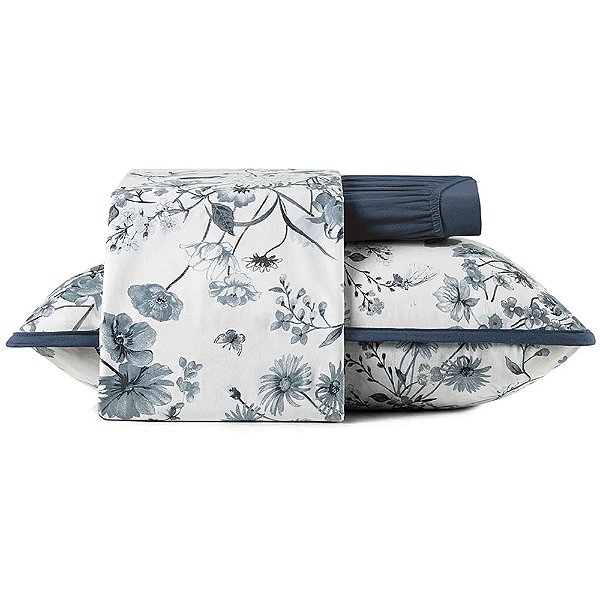 Jogo de Cama Altenburg Porcelana Malha 3 Peças Solteiro Azul