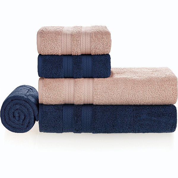 Jogo de Banhão Karsten Unika Felpudo 5 Peças Rosa e Marinho