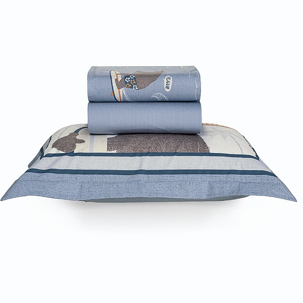 Jogo de Cama Karsten Surf 200 Fios 3 Peças Solteiro Azul
