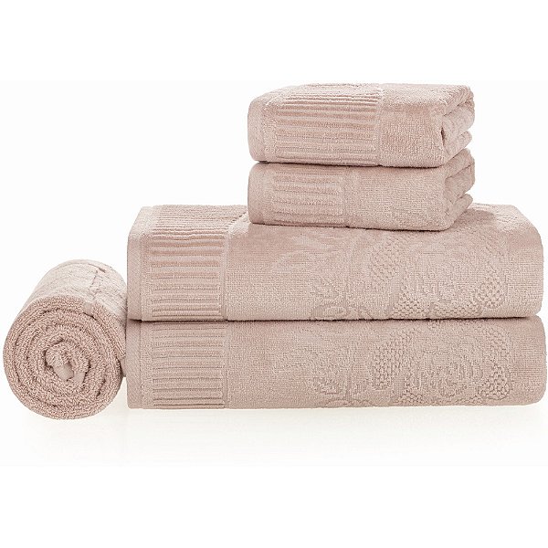 Jogo de Banho Karsten Grace Veludo 5 Peças Rosa