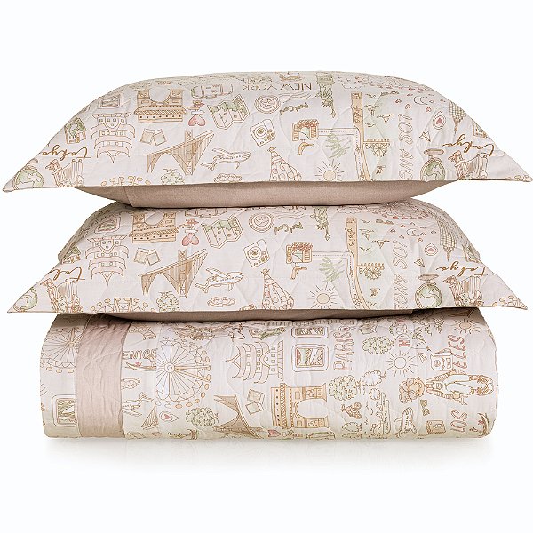 Jogo de Colcha Karsten Viajante 200 Fios 3 Peças Casal Rosa