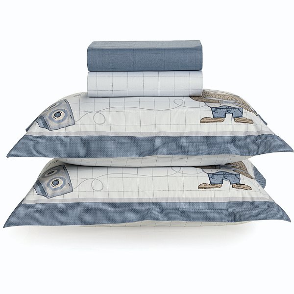 Jogo de Cama Karsten Musical 200 Fios 4 Peças Casal Azul