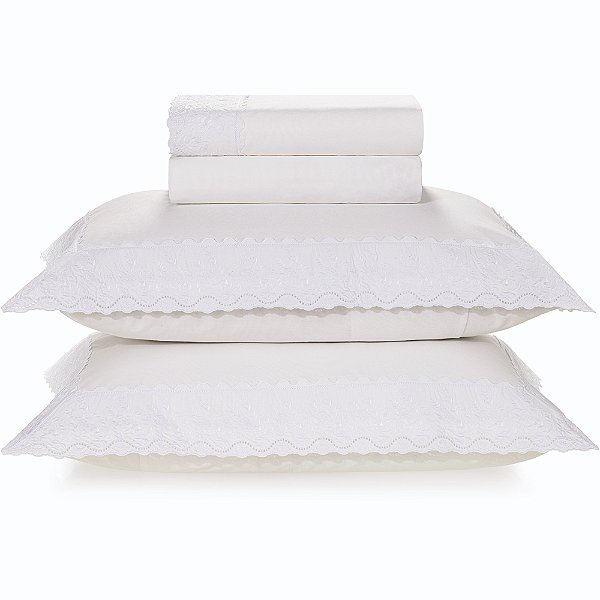 Jogo de Cama Karsten Antonia 200 Fios 4 Peças Queen Branco