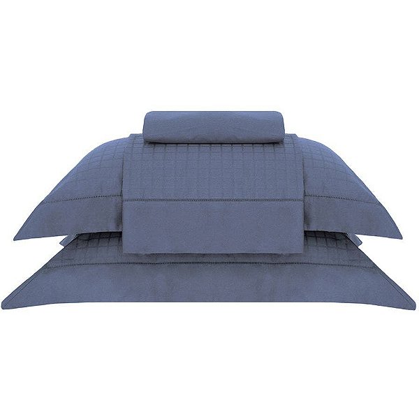 Jogo de Cama Buddemeyer Square 300 Fios 4 Peças Queen Azul